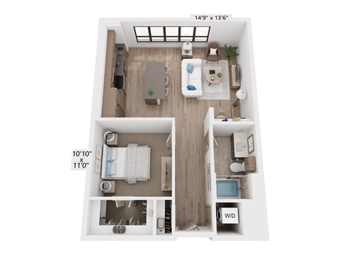 Floor plan for 1 bed, 1 bath, 829 sqft